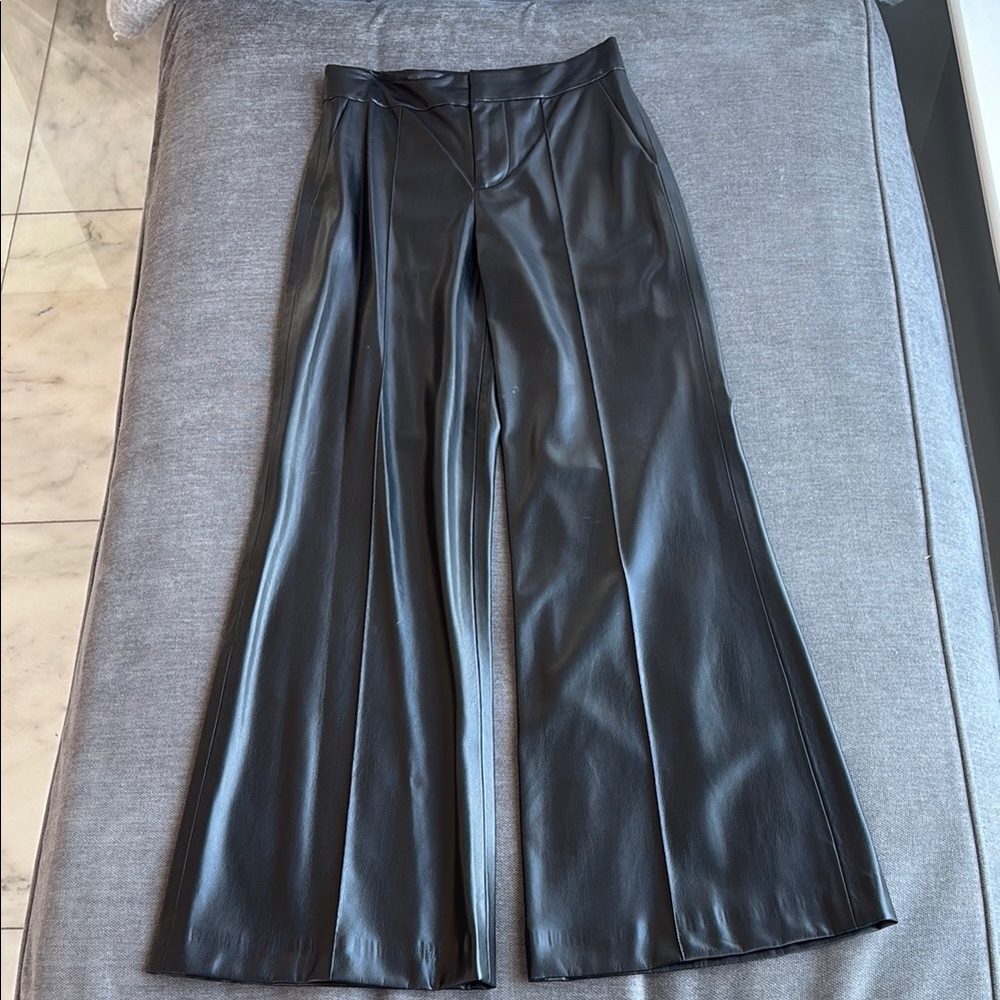 Alice + Olivia Black soft lamb leather wide leg Pants